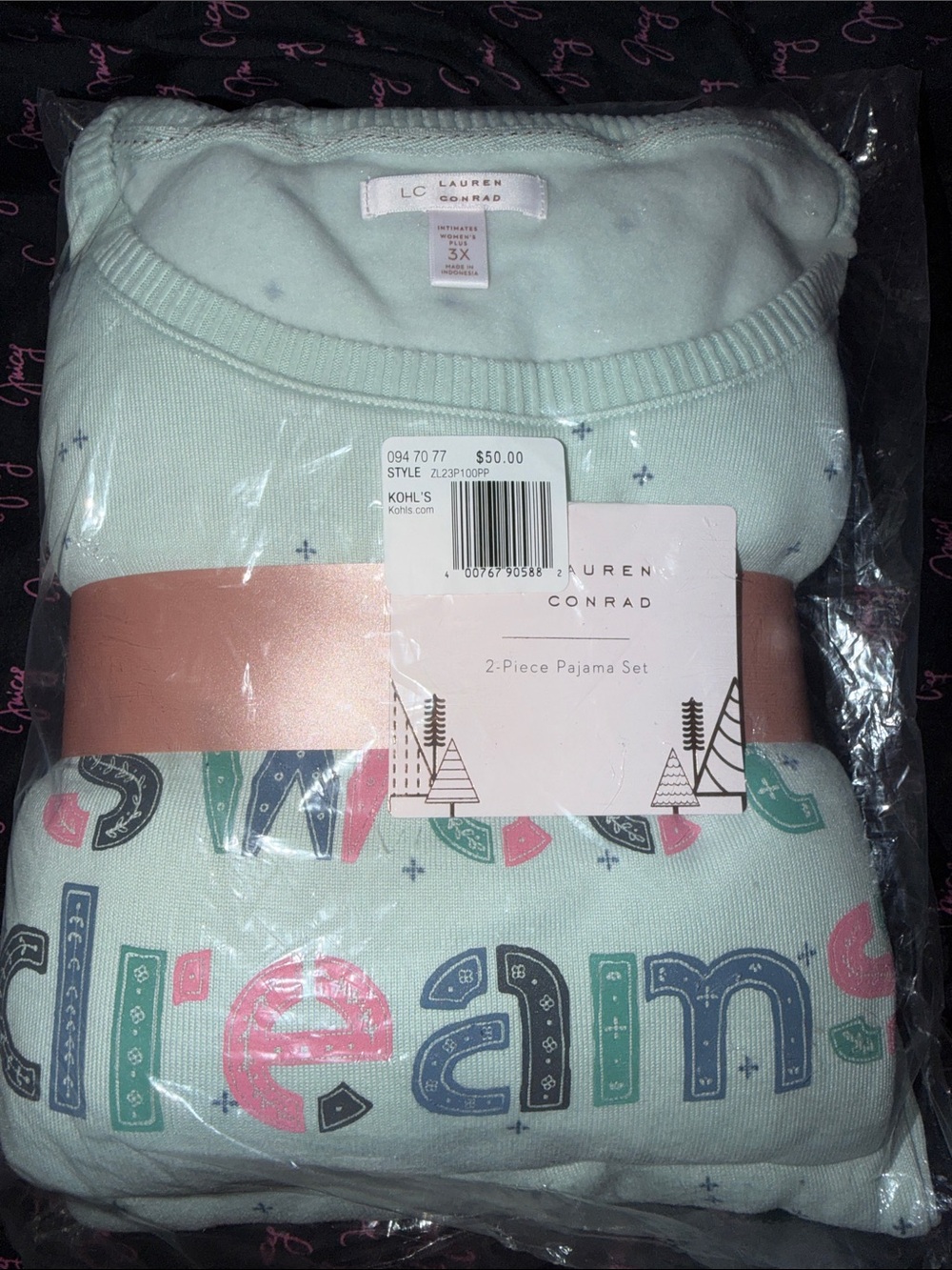 LC Lauren Conrad Mint Green Pajama Set Plus Size 3x
